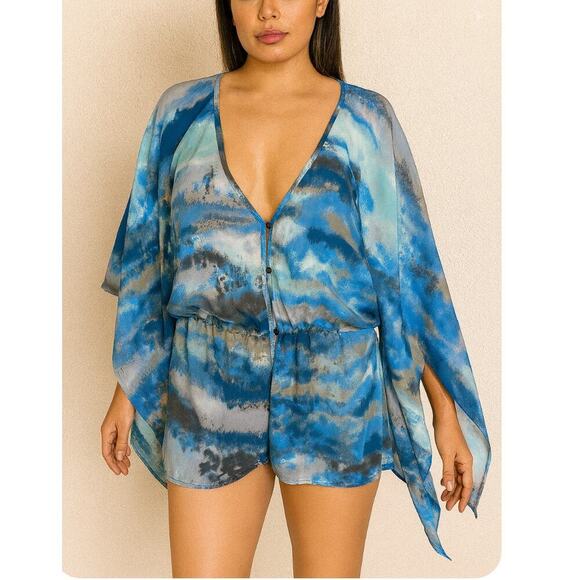 Willi smith lightweight blouse chiffon in blue colorway flowy semi sheer SZ L - Picture 1 of 9